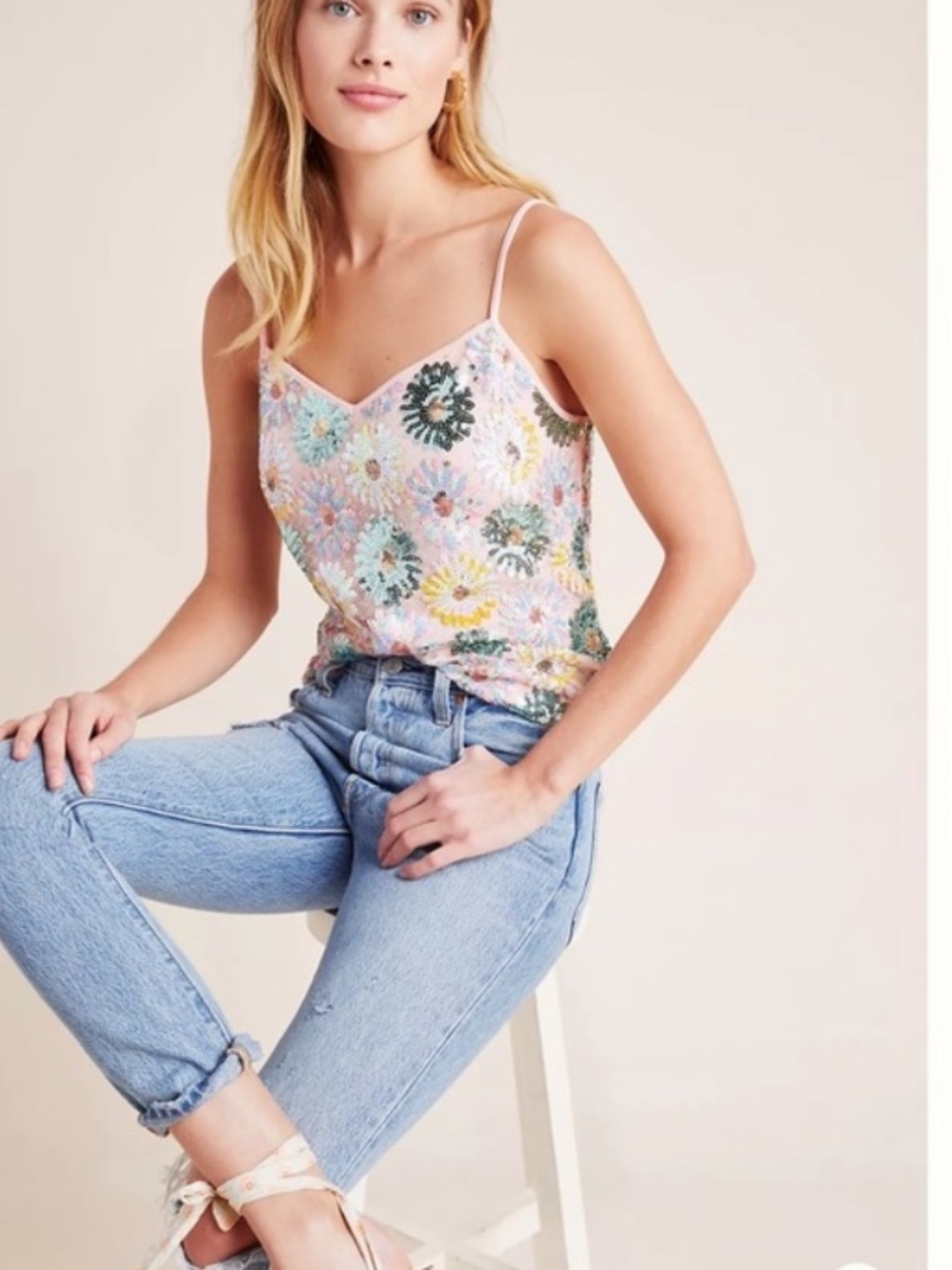 Anthropologie Eva Franco Pastel Floral Sequin Camisole size L NWOT